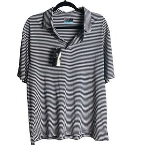 PGA Tour White and Blue Polo Shirt with Stripes